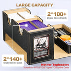 MTG Deck Box with 2 Commander Display and Dice Tray-Patented Design, Double Deck Box for 280+ Single Sleeved Cards, Leather Magnetic Card Storage Box Fits for TCG CCG Magic Cards (Black&Khaki)