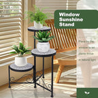 3 Tier Mosaic Plant Stand Foldable Corner Shelf for Indoor Outdoor Tall Plant Holder Display Rack for Patio Balcony Living Room Garden Decor