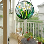 Stained Glass Window Hanging - White Snow Lotus Birth Flower Suncatcher for Doors Garden Patio Sun Catchers Decor Christmas Mother's Day Birthday Gifts for Women Men Mom Nana Friend 11.8 in