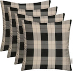RSH DECOR: Square Throw Pillows Set of 4 | 17” x 17” | All-Weather Spun Fabric | Water and Fade-Resistant | Outdoor Accent Pillows for Patio Furniture | Branson Pewter Plaid