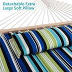 SUNCREAT Hammock with Stand 2 Person Heavy Duty, Freestanding Hammock with Spreader Bar, Soft Pillow, Green Stripes