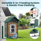 SOLIOM Solar Bird Feeder with Camera for Outdoors - Durable Metal AI Smart Birdhouse, 2K Live View & Instant Alerts, Squirrel Proof - Ideal Bird Watching Gift (Green)