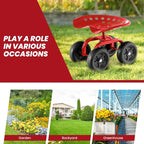 Rolling Garden Seat, Garden Cart with 360° Swivel Work Seat & Adjustable Height, Heavy Duty Garden Seat with Wheels for Lawn Yard Patio Greenhouse Planting Cleaning (Red)