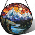 Stained Glass Window Hanging - Colorful Mountain Lake Landscape Sun Catcher for Door Garden Home Decor Suncatcher Christmas Mother's Day Birthday Gifts for Women Men Mom Nana 9.8 in