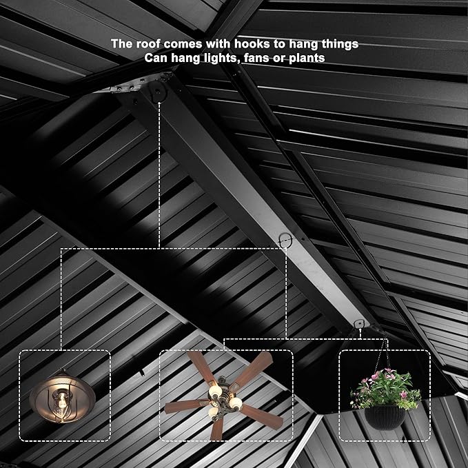 PURPLE LEAF 12' X 18' Aluminum Gazebo with Galvanized Steel Double Roof for Patio Lawn and Garden Gazebo with Light, Grey