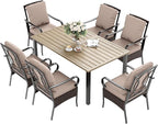 7 Piece Patio Dining Sets for 6, Outdoor Table and Chairs with Cushioned Wicker Patio Dining Chairs & Wood-Like Dining Table (1.61-2”Umbrella Hole), Outdoor Dining Sets for Backyard