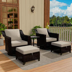 Vista Vibe 5 Pieces Outdoor Rattan Patio Conversation Furniture Set - 360 Degree Swivel Glider Rocker Chairs | Coffee Table | 2 Wicker Ottomans, Premium & Washable Cushions, Terrace (Brown/Beige)