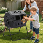 Athena Collection Compost Tumbler, 43 Gallons Dual Composter Chamber Outdoor, Easy Turn & Fast Rotating Compost Bins with 2 Sliding Doors, Easy Assembly, for Garden, Yard and Outdoor Use