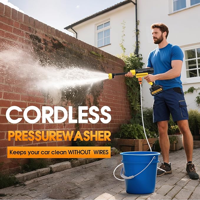 Cordless Pressure Washer Battery Powered, 130Bar/1885PSI Cordless Power Washer with 3.0Ah Battery&Charger&6-in-1 Nozzle, Handheld Pressure Washer Cleaner Portable Power Washer Kit for Car/Garden/Home