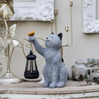 Solar Cat Garden Statue Outdoor Decor, Cat Sculpture with Lantern and Butterfly for Yard Lawn Patio Balcony, Christmas, Birthday Housewarming Gifts for Mom, Grandma, Women, 9.4 inch, Resin