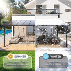 10x20FT Lean to Gazebo, Hardtop Metal Pergola with Polycarbonate Roof, Large Wall Mounted Heavy Duty Awnings, Patio Canopy for Backyard, Deck, Porch