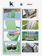 KINGYES Folding Adirondack Chair Set of 2, HDPE All-Weather Folding Adirondack Chair, Light Green