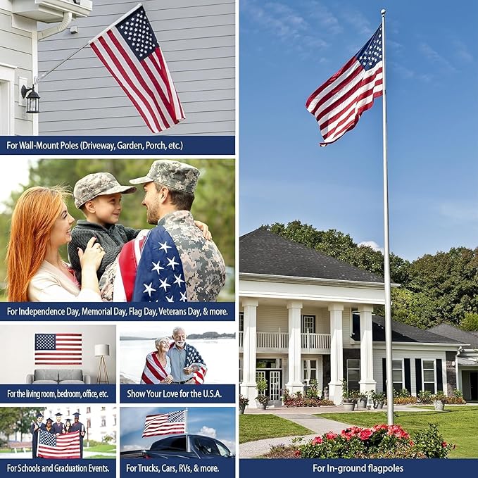 American Flag 2x3 Outdoor Sleeve, Sleeves for Flags, New 420D Polyester, Heavy Duty Durable Tear-Proof, Embroidered Stars, Sewn Stripes, UV Protection, Sleeved American Flag (Pole NOT Included)
