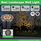 Well Lights Low Voltage, 12V In Ground LED Landscape Lights, IP67 Waterproof Outdoor, Louvered Top Aluminum ORB for Garden Driveway 6W 350LM 12 Pack
