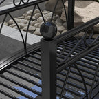 Outsunny 3.3' Metal Arch Zen Garden Bridge with Safety Siderails, Decorative Footbridge, Delicate Scrollwork & Corner Spheres for Stream, Fish Pond, Black