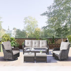 Rilyson 5 Piece Outdoor Patio Furniture Set - Rattan Wicker Patio Conversation Sets with 2 Swivel Rocker Chairs,2 Ottomans and 1 Sofa for Outside Porch Deck Backyard(Brown/Beige)