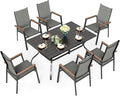 Sophia & William Patio Table and Chairs Set 7 Pieces, 6 Aluminium Patio Dining Chairs with 60" x 38" Metal Dining Table, Stackable and Easy to Move for Outdoor Garden Lawn (Grey)