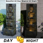 41.1" Garden Water Fountain Outdoor – 5-Tier Modern Cascading Resin Waterfall Fountain with LED Light, Mossy Stone Look, Floor-Standing Outdoor Water Feature for Patio, Yard, Deck, Home Décor