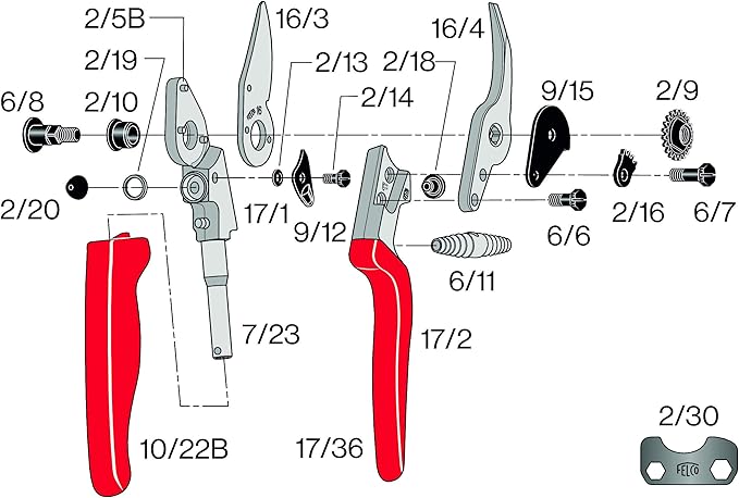 Felco F17 Pruning Shears – 7.9" Garden Clippers with Revolving Handle for Left-Handed Users | Hand Pruners for Gardening | Garden Tool Cutter with Forged Aluminum Body, Bypass & Anvil Blades