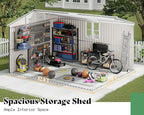 AMERLIFE 10x12x7 FT Metal Storage Shed with 2 Transparent Panels, Outdoor Tool Shed with Hinged Double Doors, Windows & Vents, Reinforced Steel Frame for Backyard Garden, DIY Workshop, Dark Gray