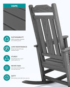 SERWALL Oversized Rocking Chair Set of 4 Outdoor, HDPE Outdoor Rocking Chair Set of 4, Grey