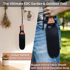 YANG Hori Hori Garden Knife, 7" Stainless Steel Gardening Knife with Oxford Cloth Sheath, Full Tang Beechwood Handle EDC Garden Tool for Dividing Plants & Weeding, Forked Tip for Transplanting