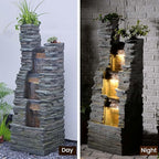 47" H Garden Water Fountain Outdoor with LED Lights & Pump, 3-Tier Cascading Outdoor Fountain for Garden,Patio,Porch,Backyard,Home Art Decor (Gray)