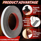 2 Rolls Intumescent Smoke Seal Strip Tape Flexible Expanding Fire Door Strips Adhesive Backed Composite Rubber Smoke Gasket Seal for Fire Windows Steel Doors, 0.6'' x 0.08'' x 9.8'/Roll