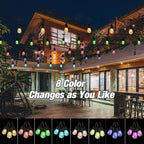 Auroraworld 24FT RGB Outdoor String Lights, Dimmable Color Changing Waterproof LED Patio Lights with Remote, 12 Shatterproof Bulbs for Backyard Garden Party Decor