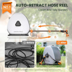 Giraffe Tools Heavy Duty Retractable Hose Reel, 5/8" x 92FT Automatic Rewind Garden Hose Reel with 360° Swivel Base, Ground Mounted for Lawn, Patio, Concrete Floor & Yard Watering