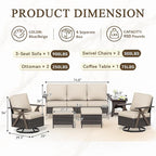 6 Piece Patio Furniture Set, Wicker Patio Conversation Set with Swivel Glider Chair and Outdoor 3-Seater Sofa and 2 Ottomans and Side Table for Deck Yard and Poolside