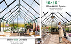 CDCASA 10x16x10 FT Greenhouse for Outdoors, Large Thicker Aluminum Polycarbonate Greenhouses w/3 Vents Window, Swing Door & Quickly T Connector Walk-in Green House for Outside, Backyard, Garden