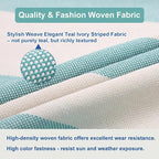 Outdoor Throw Pillow with Insert 18x18 Inch, Set of 2, Piping Edge Waterproof Fade Resistant Decorative Fluffy Pillows for Patio Furniture Chair Bench Couch Sofa - Teal Ivory Striped