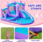 Water Bounce House for Kids 3-8, Purple Large Inflatable Bouncy Castle with Water Slide 480W Air Blower Jumping Space Ball Pit Swim Pool Basketball, Bouncy House for Party Birthday Event Gift