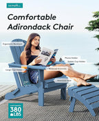 SERWALL Folding Adirondack Chair, HDPE Adirondack Chairs Set of 8, Plastic Outdoor Chairs- Looks Exactly Like Real Wood- Navy