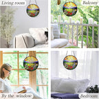 kdqua Sunshine Flower Suncatcher Stained Glass Window Hanging, Cottagecore Sunset Wildflower Sun Catchers Indoor Window Glass Round Wall Decor, Floral Wall Art Hanging Decorations Statues, 7.9x7.9in