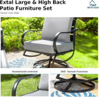 MFSTUDIO 4 Pieces Patio Conversation Sets, All Weather Metal Frame Outdoor Furniture Set Patio Sofas with 1 x 45 Rectangular Propane Fire Table, 1 x 3-Seat Sofa, 2 x Swivel Chairs, Grey Cushion