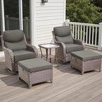 Rilyson Wicker Outdoor Patio Furniture Set - 5 Piece Patio Conversation Sets with Swivel Rocker Chairs, Ottomans and Side Table, 6 inch Cushions, Waterproof Wicker, for Porch Deck Brown/Grey