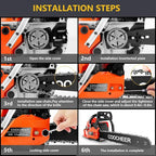 COOCHEER 62CC Gas Chainsaw 20 Inch, 3.5 HP 2-Stroke Chainsaw Gas Powered with Carrying Bag & Tool Kit, Chainsaws for Wood Cutting, Tree Trimming, Farm Use (Orange-Red)