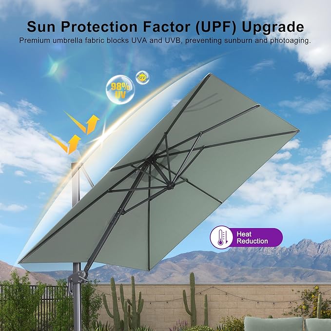PURPLE LEAF 9 FT Outdoor Umbrella with Base Patio Cantilever Aluminum Umbrella with 3 Years Fade Resistance Recycled Fabric Offset Square with 360-degree Rotation for Deck Pool Garden, Mint Green