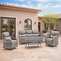 Swivel Patio Chairs sofa Set of 5 with 6" Thick Cushion - Wicker Outdoor Swivel Rocker Patio Chair ,Sofa/Glass coffee table, High Back Comfortable Outdoor Glider Chairs - Grey Wicker | Grey Cushions