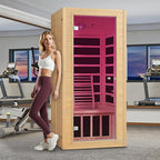 Real Relax Infrared Home Sauna, 1 Person Canadian Hemlock Wood Indoor Dry Saunas with Red Low Emf Light Therapy, Bluetooth Speakers, 9-Color Chromotherapy Lights, 110v for Personal Spa