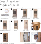 1-Person Indoor Infrared Sauna 1000W – Canadian Hemlock Wood Home Sauna with Red Light Therapy, Bluetooth Speaker, Glass Door,Big Room: 37.8" x 30.3" x 65.4"