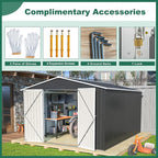 10x12 FT Outdoor Storage Shed, Large Metal Garden Shed with Lockable Hinged Doors, Outside Tool Shed with Sloped Roof & 4 Air Vents, Waterproof Storage Building for Backyard, Patio, Lawn, Black