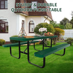6FT Picnic Tables for Outdoors, Rectangular Commercial Metal Picnic Table Bench Set with Umbrella Hole,Heavy Duty Steel Weather-Resistant Dining Table for Patio Dining Garden Backyard BBQ School