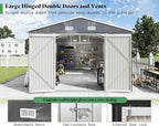 AMERLIFE 10x16x7.2 FT Metal Storage Shed with 2 Transparent Panels, Outdoor Tool Shed with Hinged Double Doors, Windows & Vents, Reinforced Steel Frame for Backyard Garden, DIY Workshop, Dark Gray