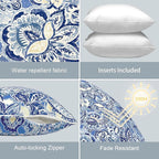 LVTXIII Set of 2 Patio Throw Pillows 16"x16" Fade Resistant Outdoor Throw Pillows with Inserts, Fluffy Decorative Garden Toss Pillow Cushions for Home Coach Sofa Use, Floral Bluish Violet