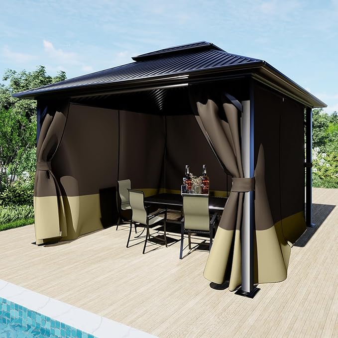 BPS 12' x 16' Gazebo Curtain Privacy 4-Panel Sidewall Outdoor Replacement Shade (Only Curtain)