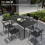 Outdoor Dining Table for 6, 70inch Patio Dining Table with Wooden-Like Top and Aluminum Frame, Rectangular Table with Umbrella Hole Outdoor Furniture, Only Table, Black