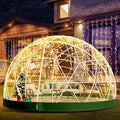 12FT Garden Dome Tent, Geodesic Dome Greenhouse with PVC Clear Cover, Waterproof Garden Bubble Dome Tent House with 2 x 10M Light Strings for Outdoor, Patio, Backyard, Party (Green Edge, 10FT/3M)